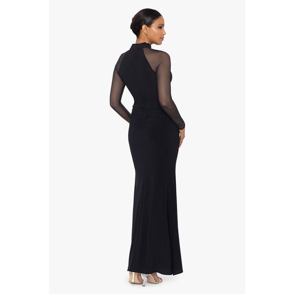 Betsy & Adam Illusion Mesh Long Sleeve Scuba Gown 14 $249 Gala Formal Event - Picture 2 of 11